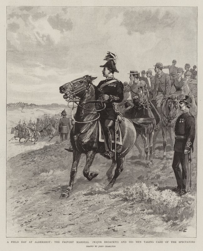 Dzień polowy w Aldershot, marszałek burmistrza (major Broackes) i jego ludzie opiekujący się widzami autorstwa John Charlton