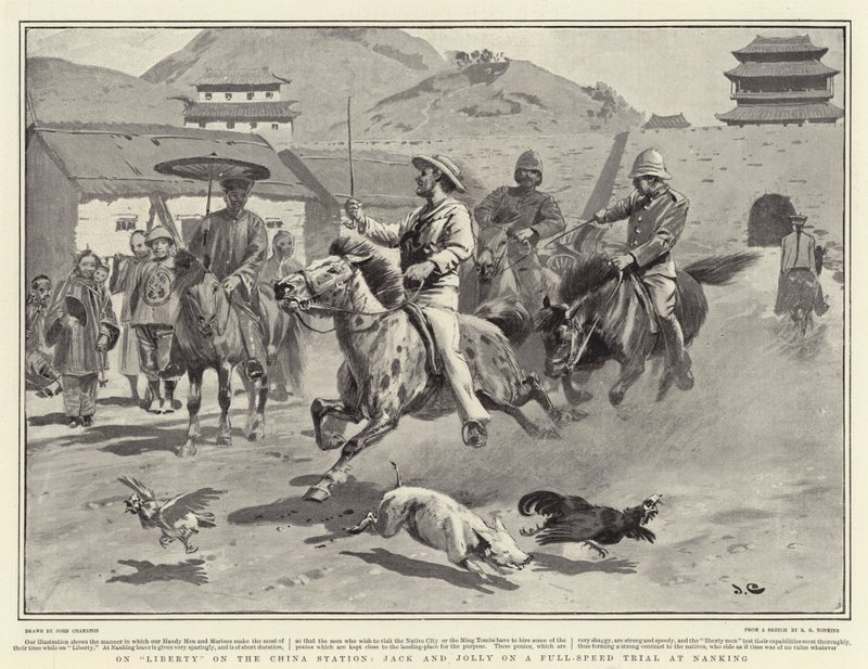 O wolności na China Station, Jack i Jolly na pełnej prędkości próbnej w Nanking autorstwa John Charlton