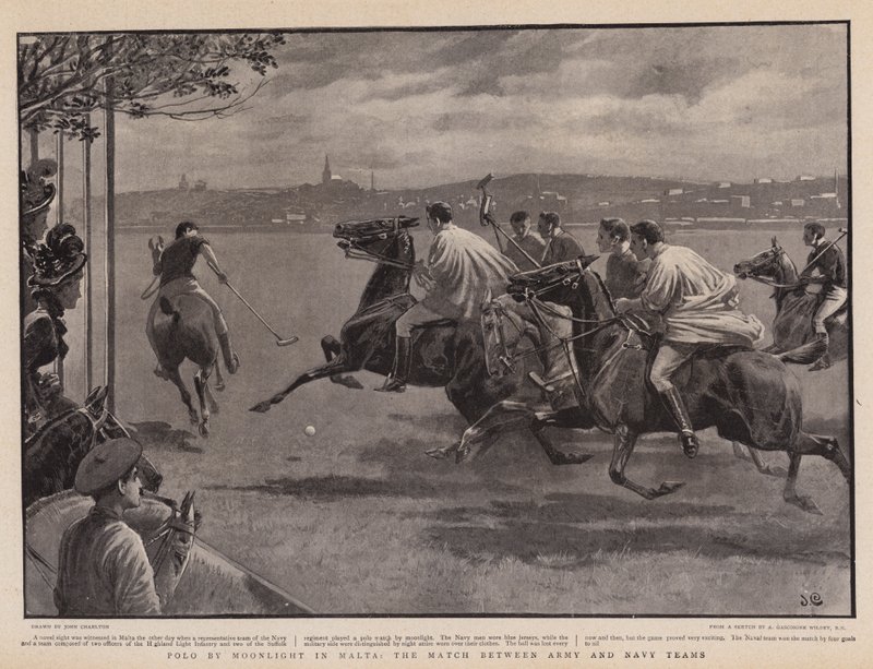 Polo by Moonlight na Malcie, mecz pomiędzy drużynami armii i marynarki autorstwa John Charlton