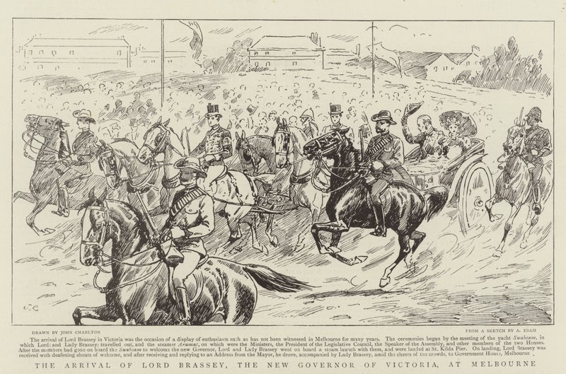 Przybycie Lorda Brassey, nowego gubernatora Wiktorii, w Melbourne autorstwa John Charlton