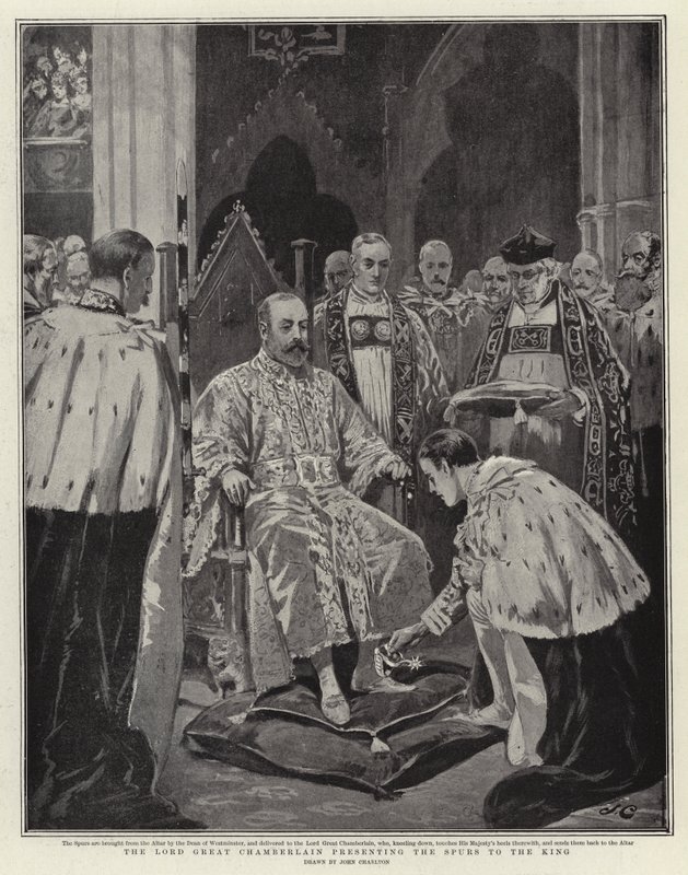 Lord Wielki Szambelan wręcza ostrogi królowi autorstwa John Charlton