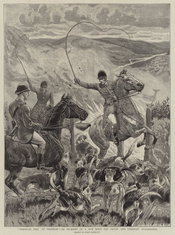 Przez ogień do wolności, Incydent z biegu z Devon i Somerset Staghounds autorstwa John Charlton