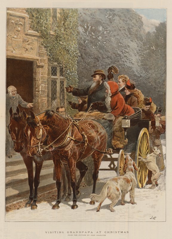 Wizyta u dziadka na Boże Narodzenie (chromolitho) autorstwa John Charlton