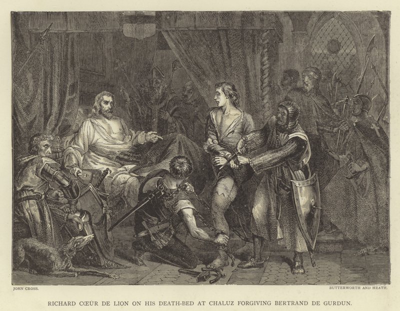 Richard Coeur de Lion na łożu śmierci w Chaluz, wybaczając Bertrandowi de Gurdun autorstwa John Cross