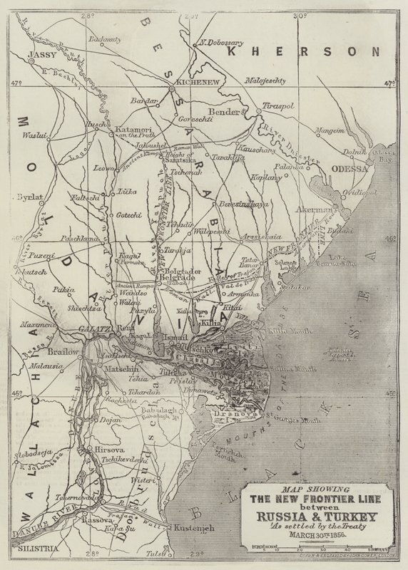 Mapa przedstawiająca Nową Linię Graniczną między Rosją a Turcją zgodnie z Traktatem z 30 marca 1856 r autorstwa John Dower