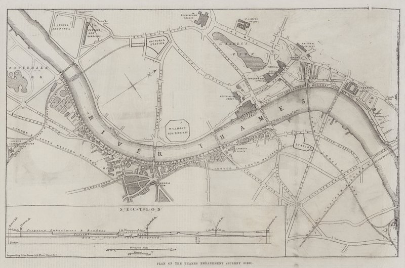 Plan nabrzeża Tamizy, strona Surrey autorstwa John Dower