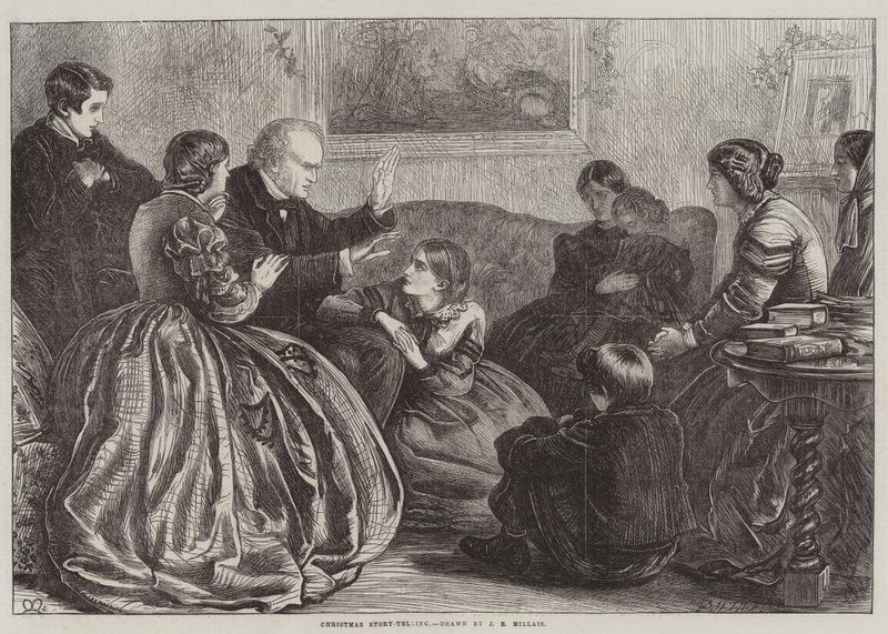 Opowiadanie świątecznych opowieści autorstwa John Everett Millais