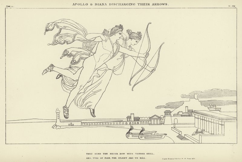 Apollo i Diana wystrzeliwują swoje Strzały autorstwa John Flaxman