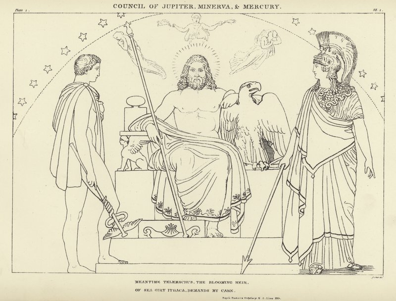 Rada Jowisza, Minerwy i Merkurego autorstwa John Flaxman