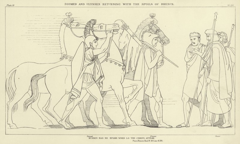 Diomed i Ulisses wracają z Łupami Rhesusa autorstwa John Flaxman