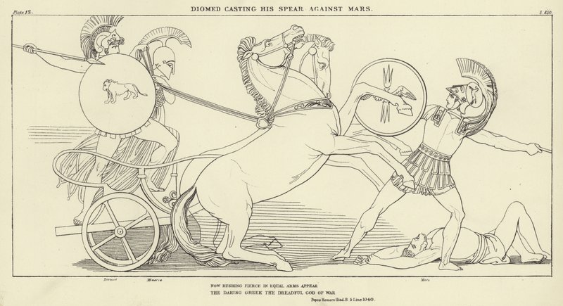 Diomed rzuca swoją Włócznię na Marsa autorstwa John Flaxman