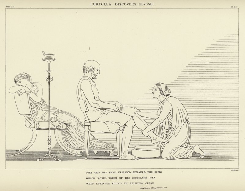 Eurycleia odkrywa Ulissesa autorstwa John Flaxman
