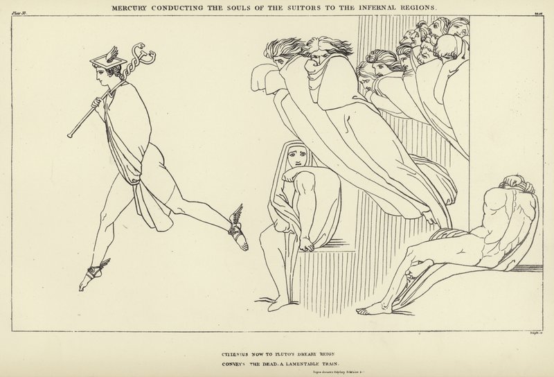 Merkury prowadzący dusze zalotników do piekielnych regionów autorstwa John Flaxman