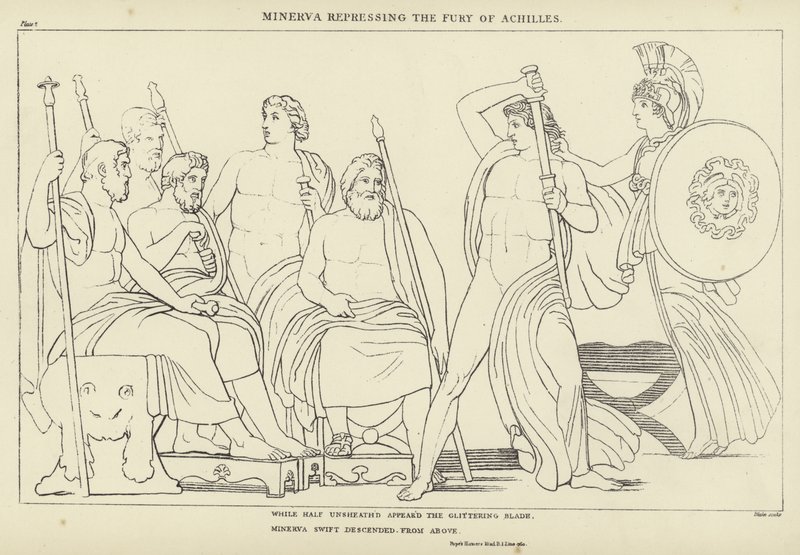 Minerwa tłumiąca wściekłość Achillesa autorstwa John Flaxman