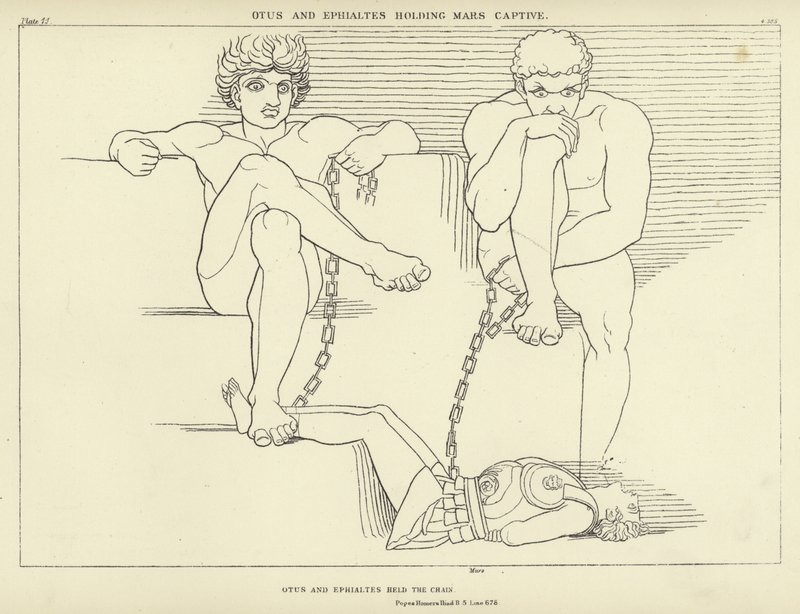 Otus i Efialtes trzymają Marsa w niewoli autorstwa John Flaxman