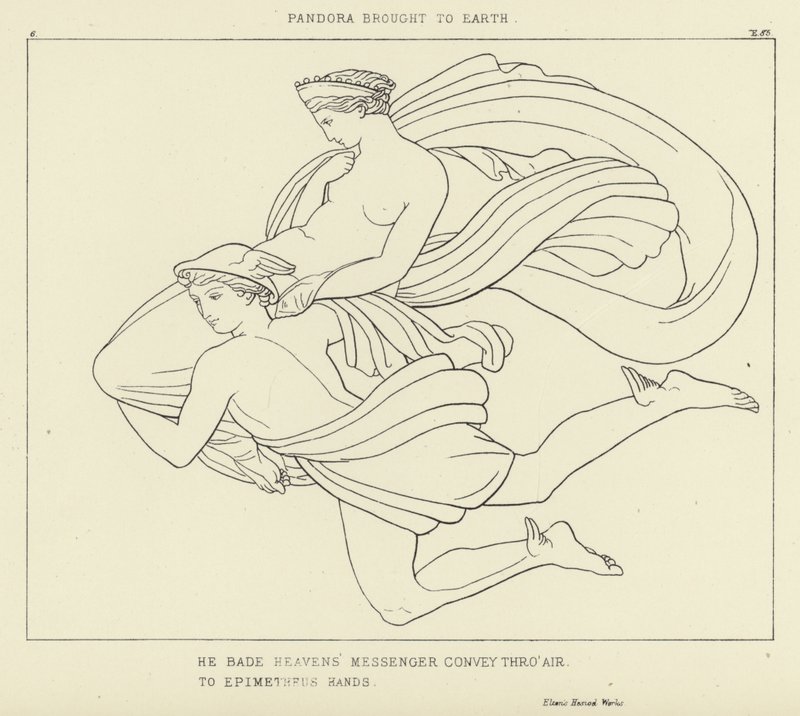 Pandora sprowadzona na Ziemię autorstwa John Flaxman