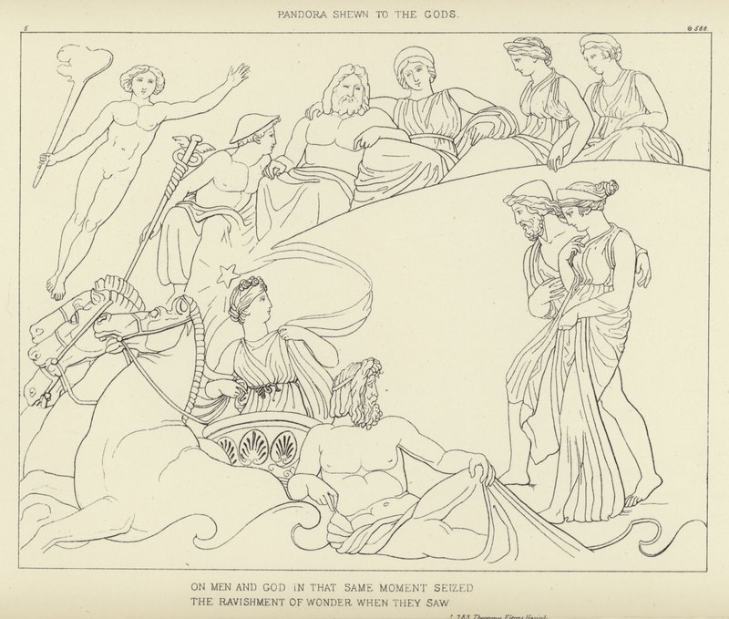 Pandora ukazana Bogom autorstwa John Flaxman