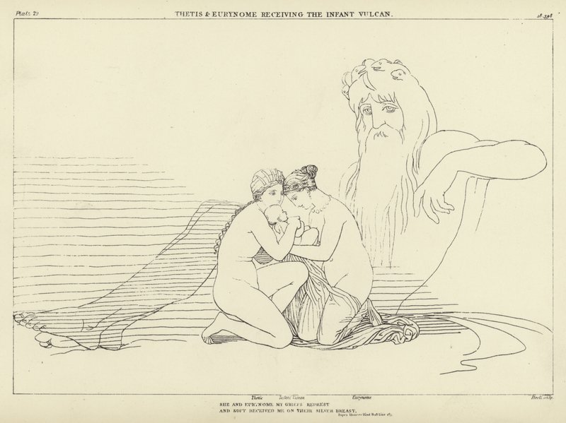Thetis i Eurynome otrzymują niemowlę Vulcan autorstwa John Flaxman