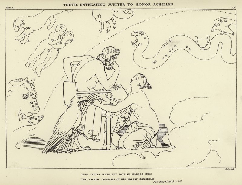 Thetis błaga Jowisza, by uhonorował Achillesa autorstwa John Flaxman