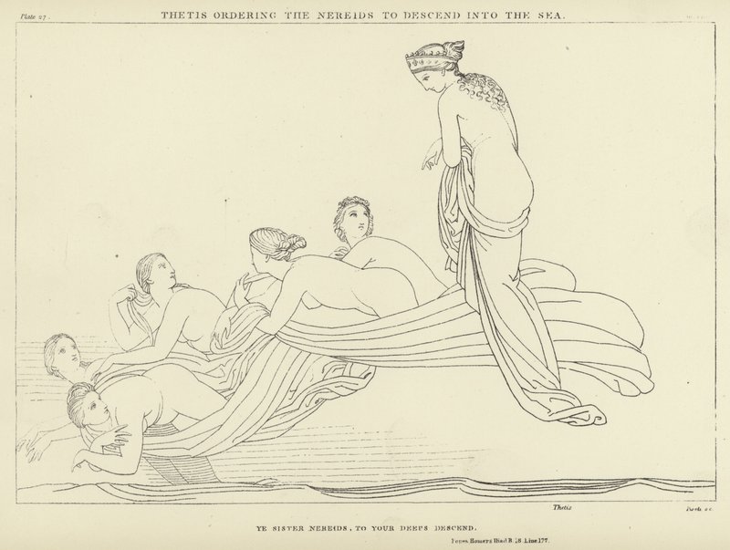Tetyda nakazuje Nereidom zejście do Morza autorstwa John Flaxman