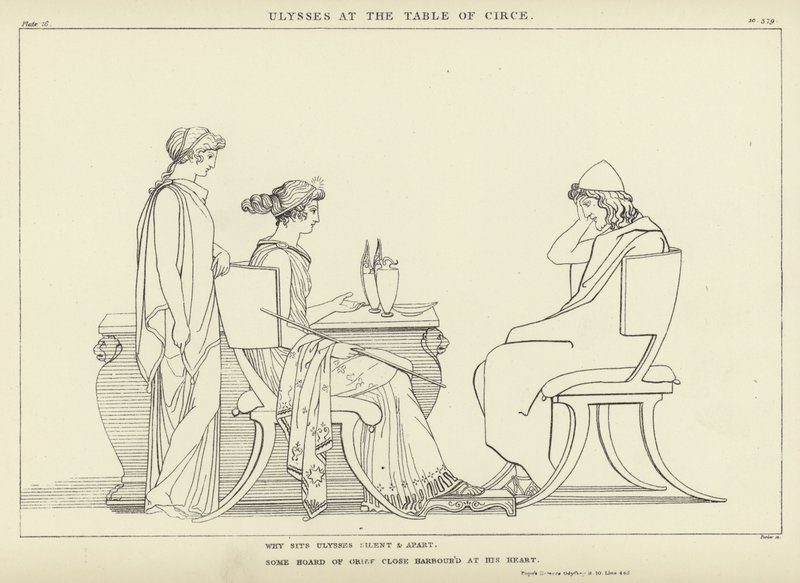Ulisses przy stole w Kirke autorstwa John Flaxman