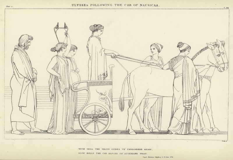 Ulisses podąża za samochodem Nausicaa autorstwa John Flaxman