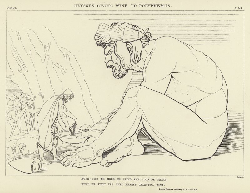 Ulisses podający Wino Polifemowi autorstwa John Flaxman