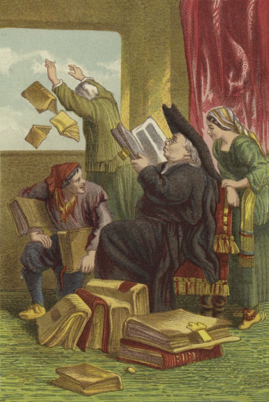 Zniszczenie Biblioteki Don Kichota (chromolitho) autorstwa John Gilbert