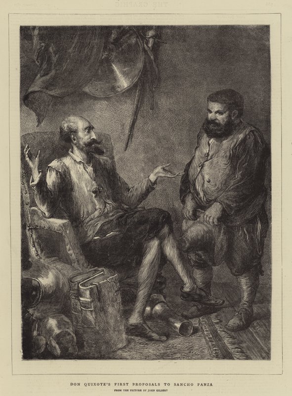 Pierwsze propozycje Don Kichota dla Sancho Pansa autorstwa John Gilbert