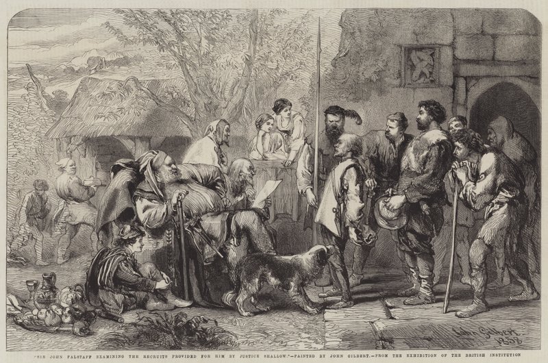 Sir John Falstaff bada rekrutów przekazanych mu przez sędziego Shallow autorstwa John Gilbert