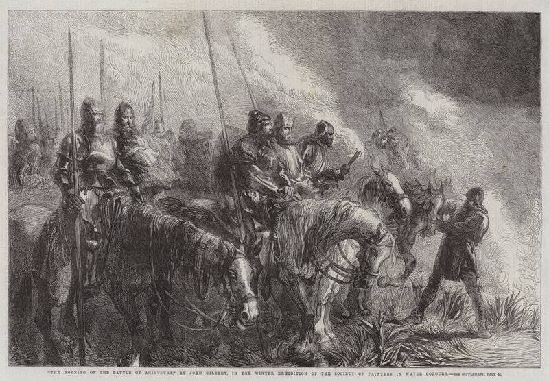 Poranek bitwy pod Agincourt w Zimowej Wystawie Stowarzyszenia Malarzy w Farbach Wodnych autorstwa John Gilbert