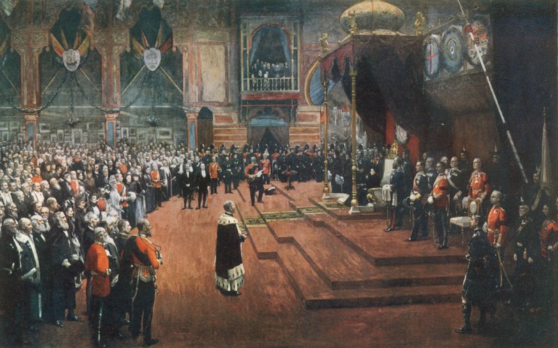 Wizyta państwowa królowej Wiktorii na Międzynarodowej Wystawie w Glasgow, 22 sierpnia 1888 r. autorstwa John Lavery