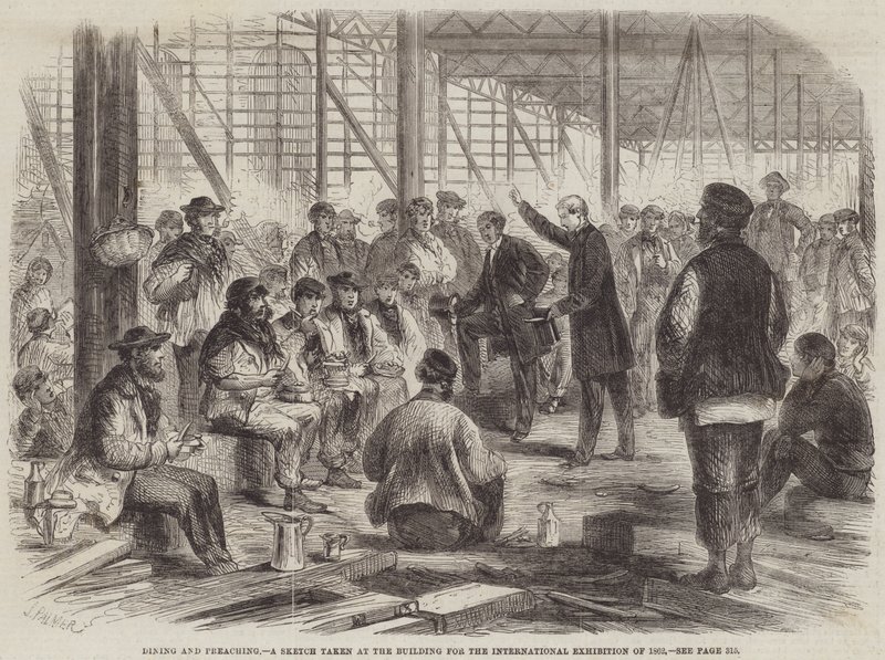 Jadalnia i kaznodziejstwo, szkic wykonany w budynku na wystawę międzynarodową w 1862 r. autorstwa John Palmer
