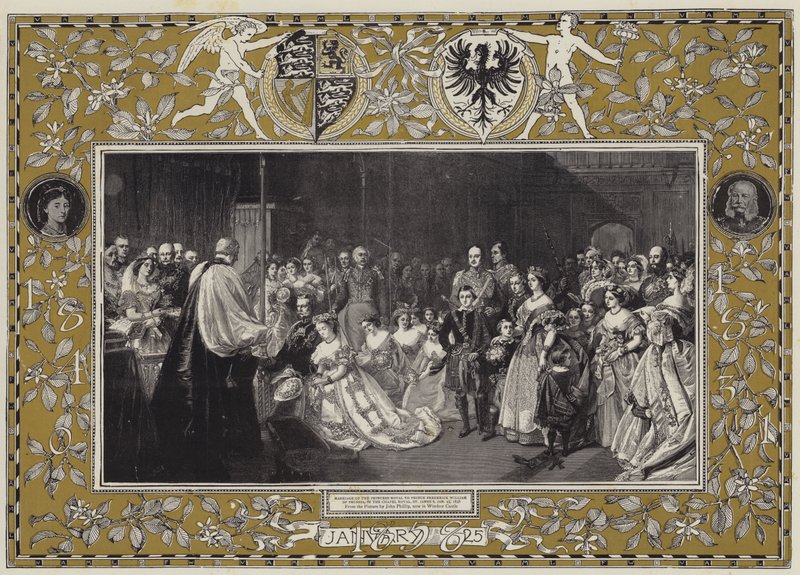 Ślub księżniczki królewskiej z księciem pruskim Fryderykiem Wilhelmem w Kaplicy Królewskiej św. Jakuba, 25 stycznia 1858 r. autorstwa John Phillip