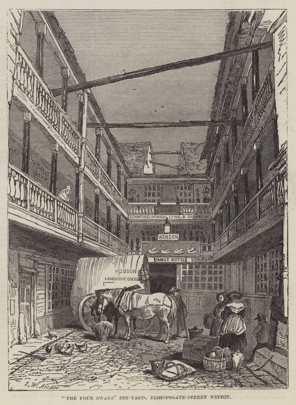 The Four Swans Inn-yard, Bishopsgate-Street w obrębie autorstwa John Wykeham Archer