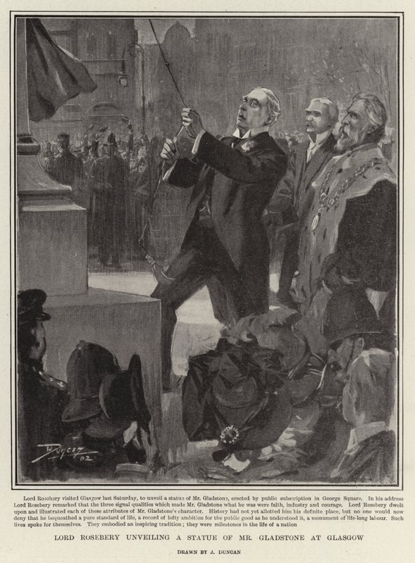 Lord Rosebery odsłania posąg pana Gladstone