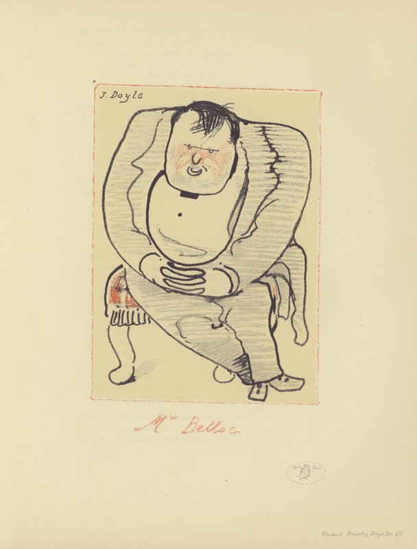 Karykatura Hilaire Belloc, anglo-francuskiego pisarza i historyka (litografia kolorowa) autorstwa John  Doyle
