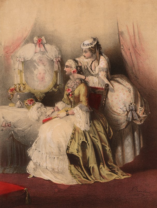 Marie Antoinette ze swoją pokojówką (kolor lito) autorstwa John (after) Brandard