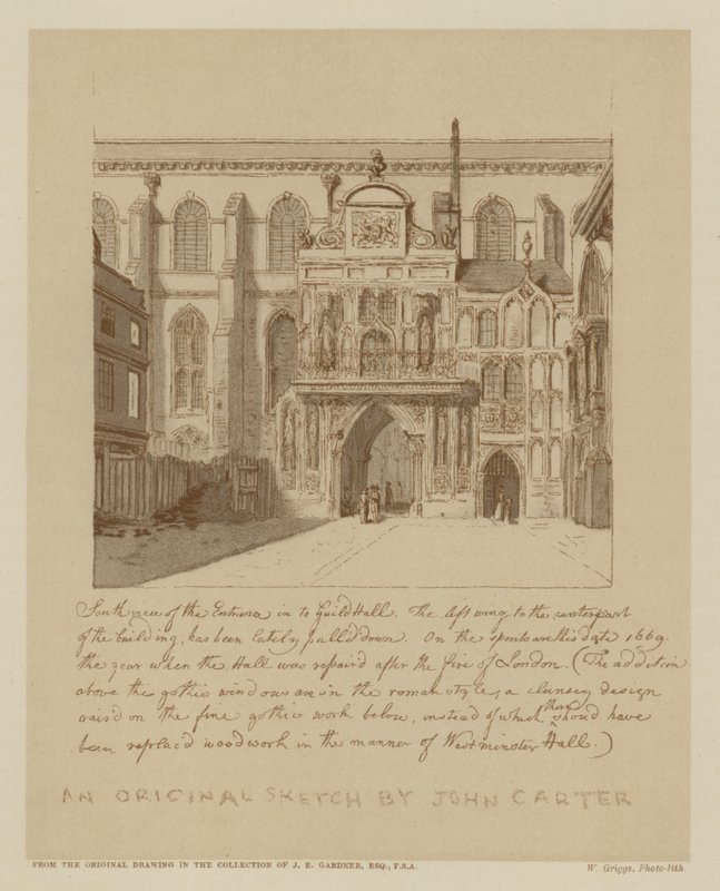 Widok południowy wejścia do Guildhall, City of London (lito) autorstwa John (after) Carter
