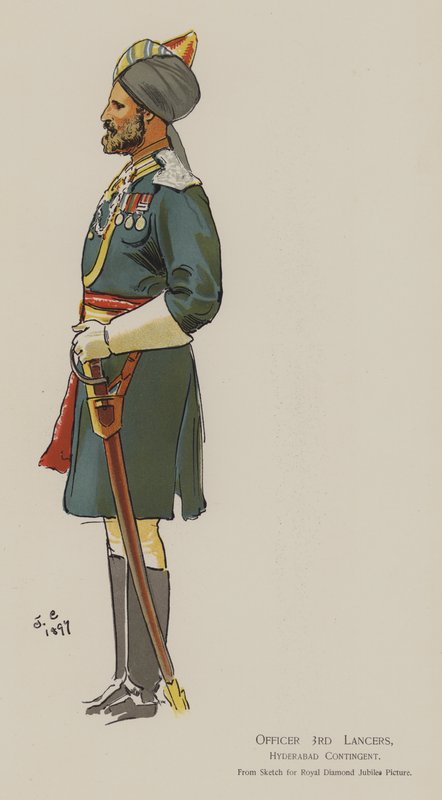Oficer 3rd Lancers, kontyngent Hyderabad (kolor lito) autorstwa John (after) Charlton