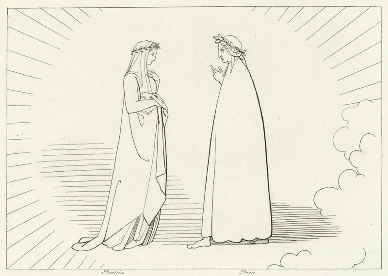 Beatrice i Dante, Raj, Canto 7 (grafika) autorstwa John (after) Flaxman