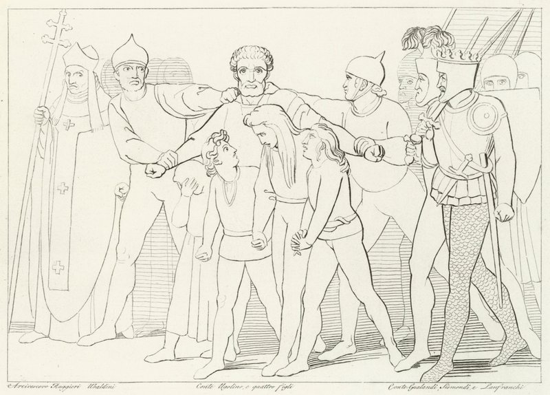 Hrabia Ugolino zajęty, Inferno, Canto 33 (grawerowanie) autorstwa John (after) Flaxman