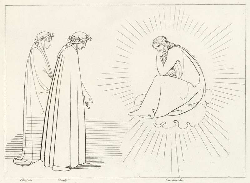 Dante Rozmowa z Cacciaguidą, Raj, Canto 17 (grafika) autorstwa John (after) Flaxman