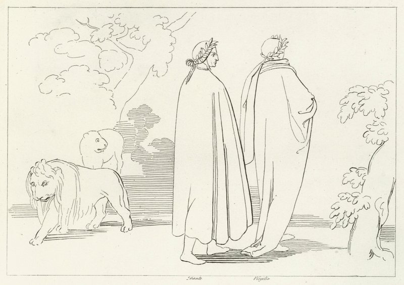 Wejście do ciemnego lasu, Inferno, Canto 1 (rycina) autorstwa John (after) Flaxman