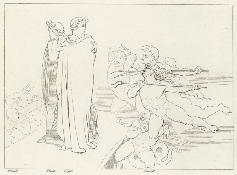 Most, Inferno, Canto 21 (rycina) autorstwa John (after) Flaxman