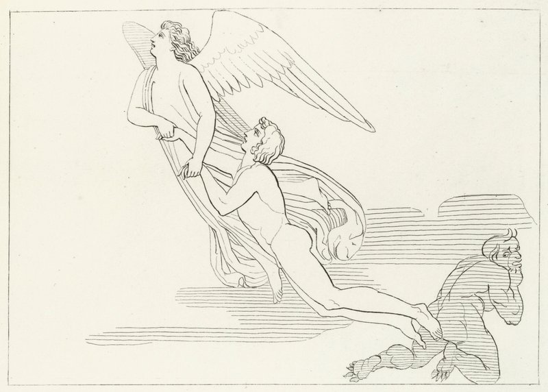 Wyzwolenie Buonaconte, Czyściec, Canto 5 (rycina) autorstwa John (after) Flaxman