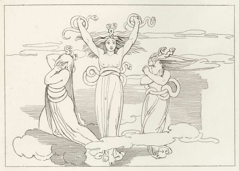 Furie, Inferno, Canto 9 (rycina) autorstwa John (after) Flaxman