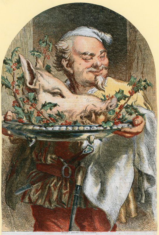 Wniesienie głowy dzika (kolorowy grawerunek) autorstwa John (after) Gilbert