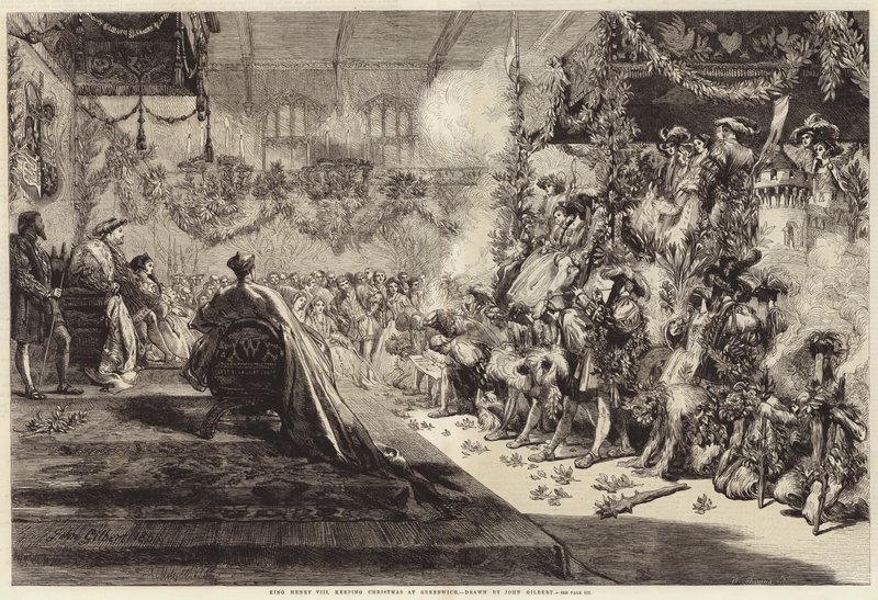 Król Henryk VIII trzymający Boże Narodzenie w Greenwich (grawerowanie) autorstwa John (after) Gilbert