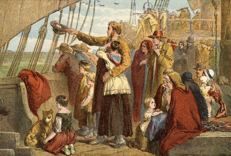 Last Sight of Old England (kolorowy grawerunek) autorstwa John (after) Gilbert
